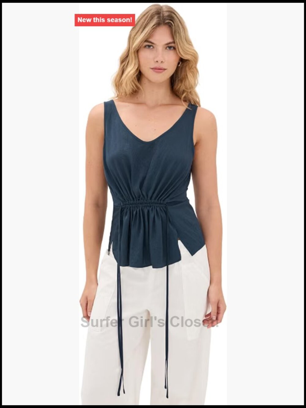 Women's Sleeveless Tie Front Tank Top Silky Twill Scoop Neck Lightweight